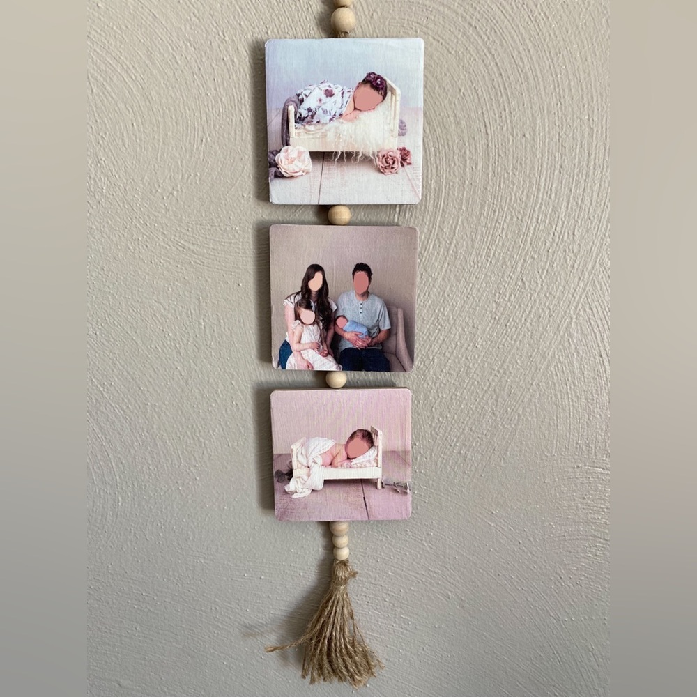Custom hanging 3-tier photo plaques with tassel